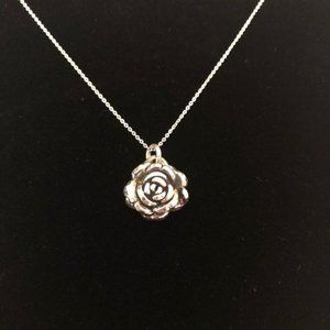 925 Sterling Silver 3D Rose Pendant and Necklace Womens Flower Feminine Pretty